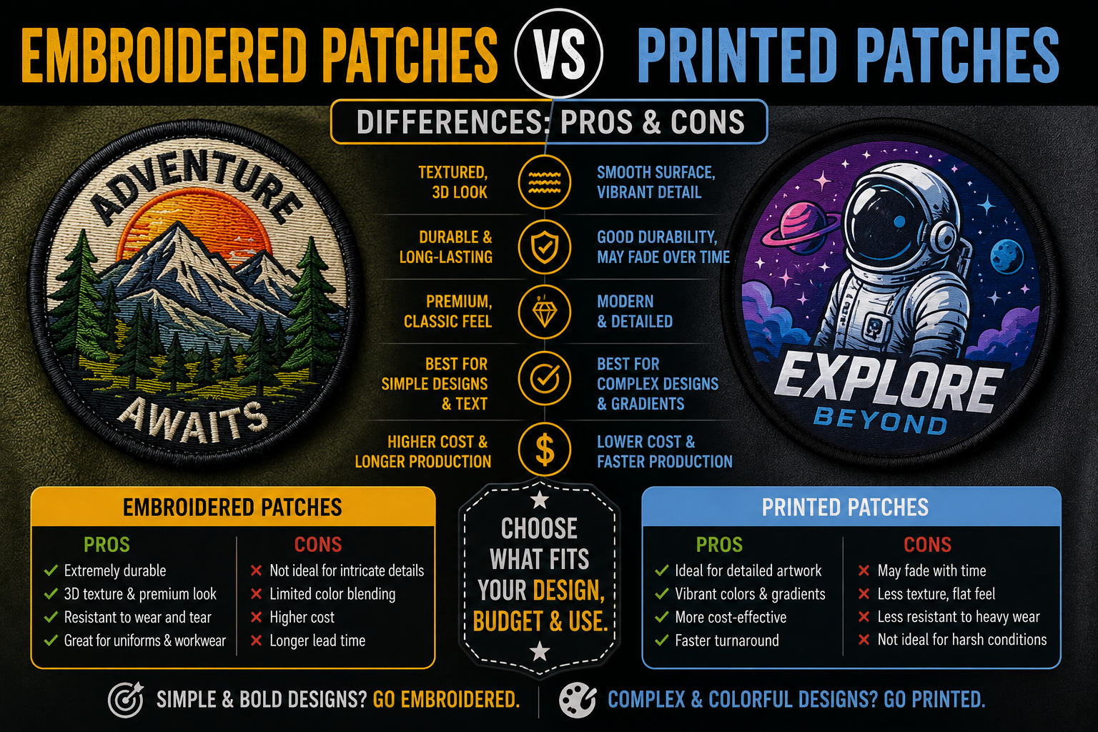 Embroidered Patches vs Printed Patches Differences: Pros & Cons